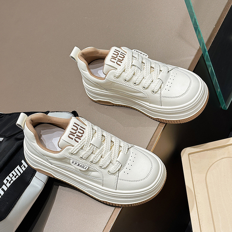Fleece thick-soled genuine leather white sneakers for women 2026 Spring new style Versatile women's shoes, height-increasing casual sports round toe board shoes details Picture