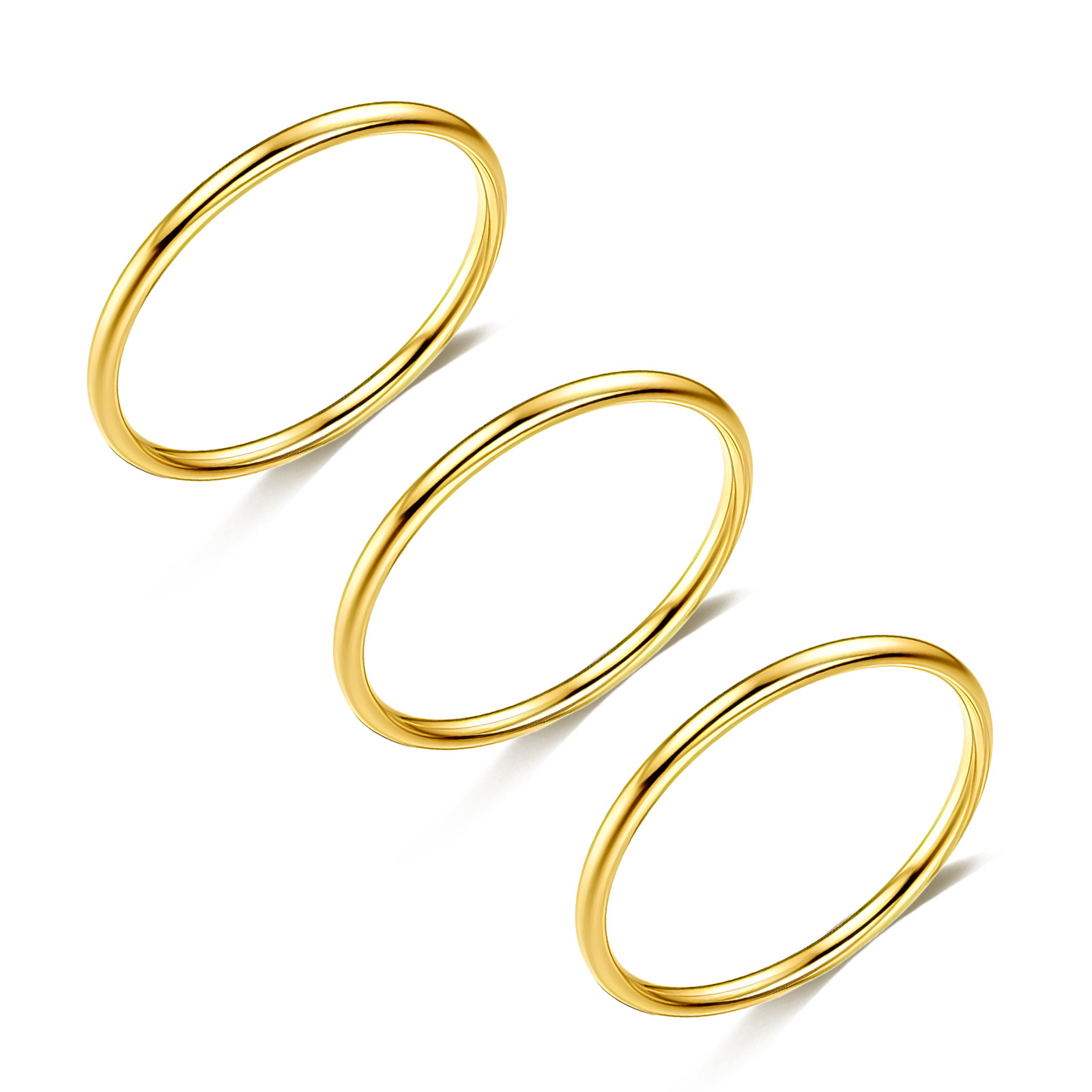 European and American simple smooth 1MM ultra-fine ring, cross-border vacuum electroplated 14K couple set ring, smooth neutral ring Item Picture