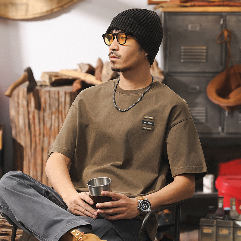 美式复古男士t恤短袖夏季2025新款潮流宽松大码休闲纯棉男士上衣