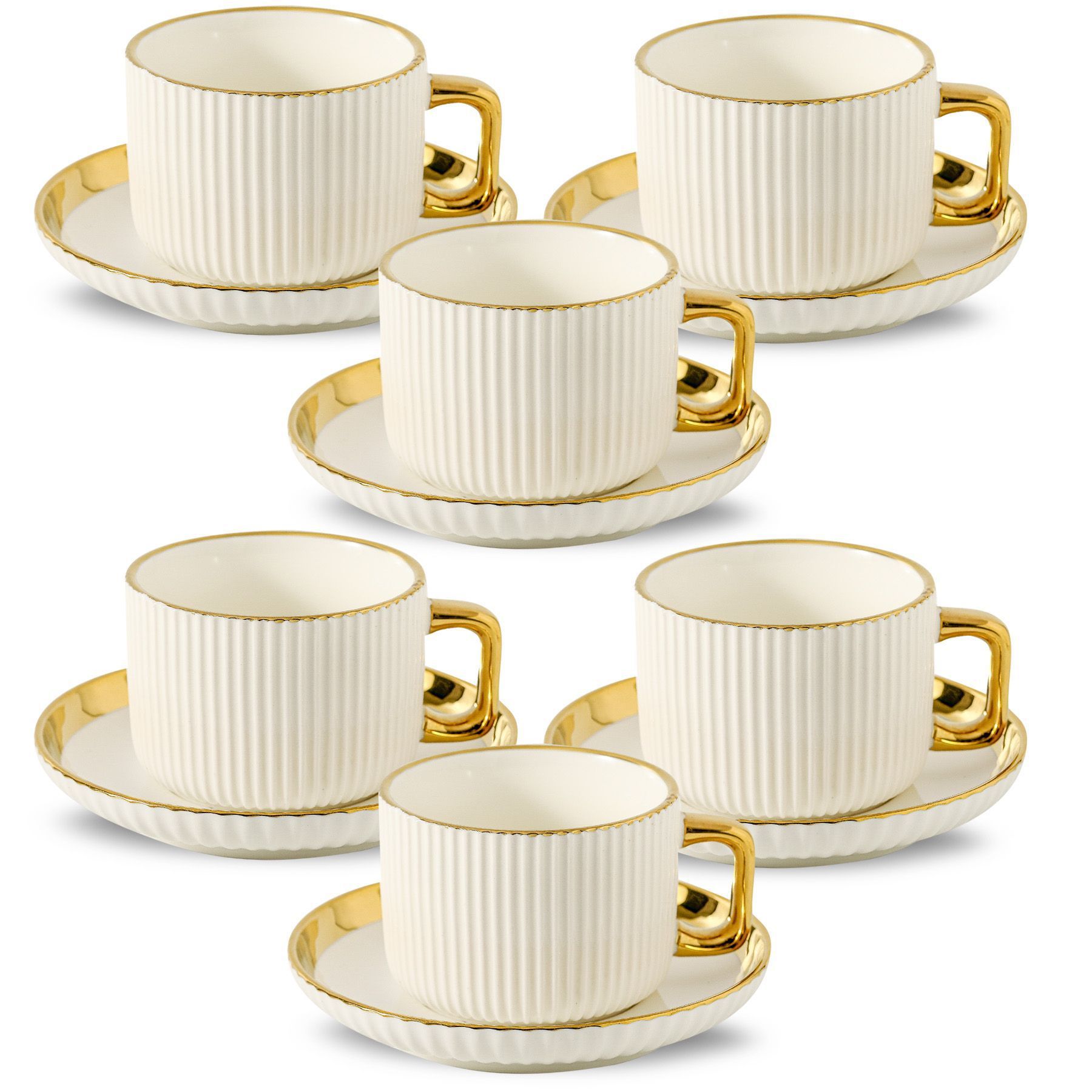 Factory direct sales of Nordic minimalist ceramic cups with gold edges, high-end and light luxury Arabian and Middle Eastern cups and plates, electroplated cups and plates sets Item Picture
