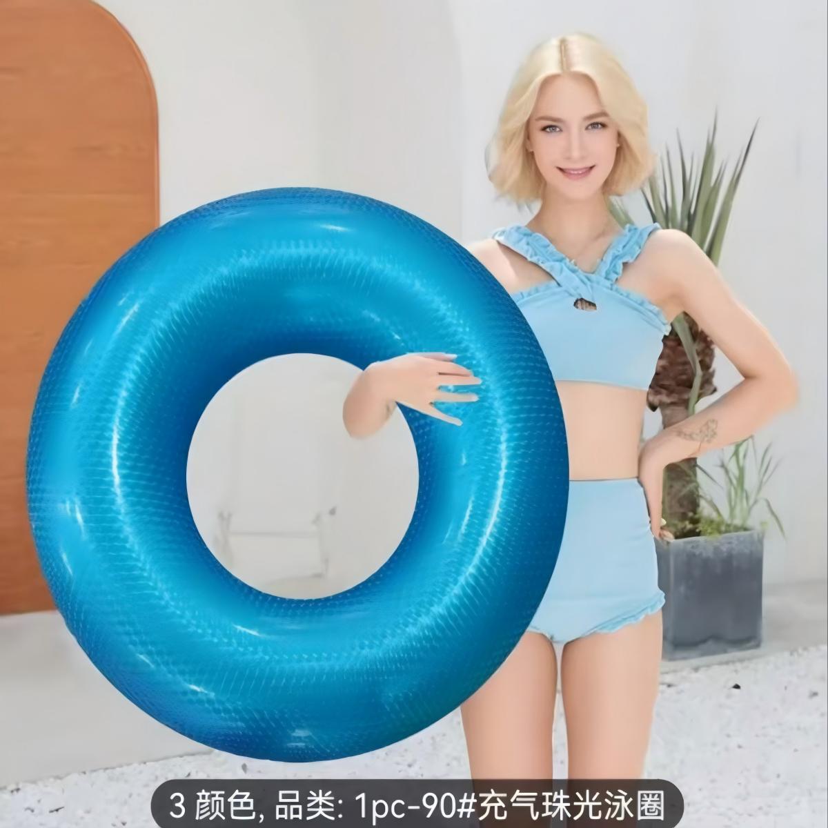 厂家现货海边水上成人荧光游泳圈纯3D珠光儿童充气加厚腋下游泳圈