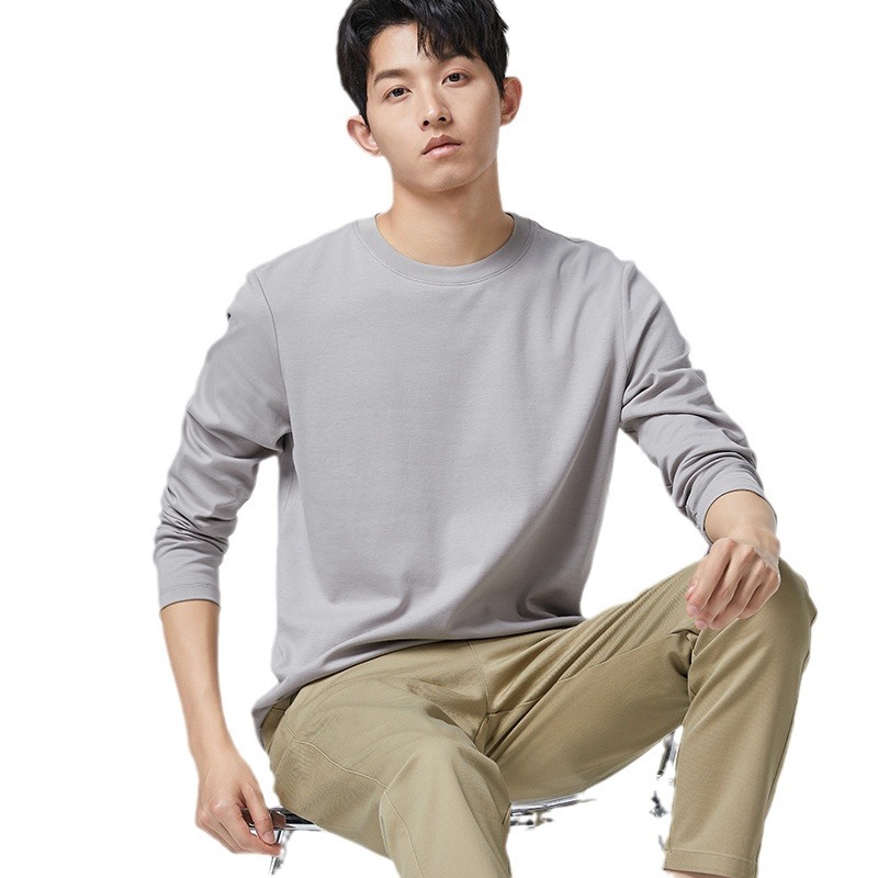 丝光棉长袖T恤青年男打底衫宽松高级感春秋装上衣打底衫批发详情图5