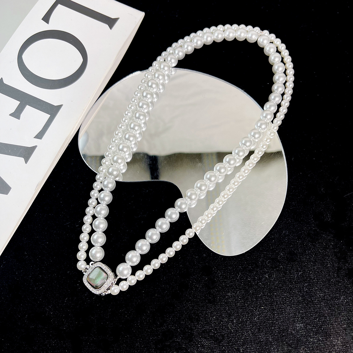 Mermaid Tear Grey mother-of-pearl double-layer pearl necklace, Australian white multi-layer necklace, elegant and refined, collarbone chain full of diamonds Specification image