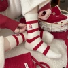 Wool socks, big red socks for the zodiac year, women's autumn and winter warmth, striped mid-calf socks for the Year of the Horse, thickened New Year socks, pile socks Specification image
