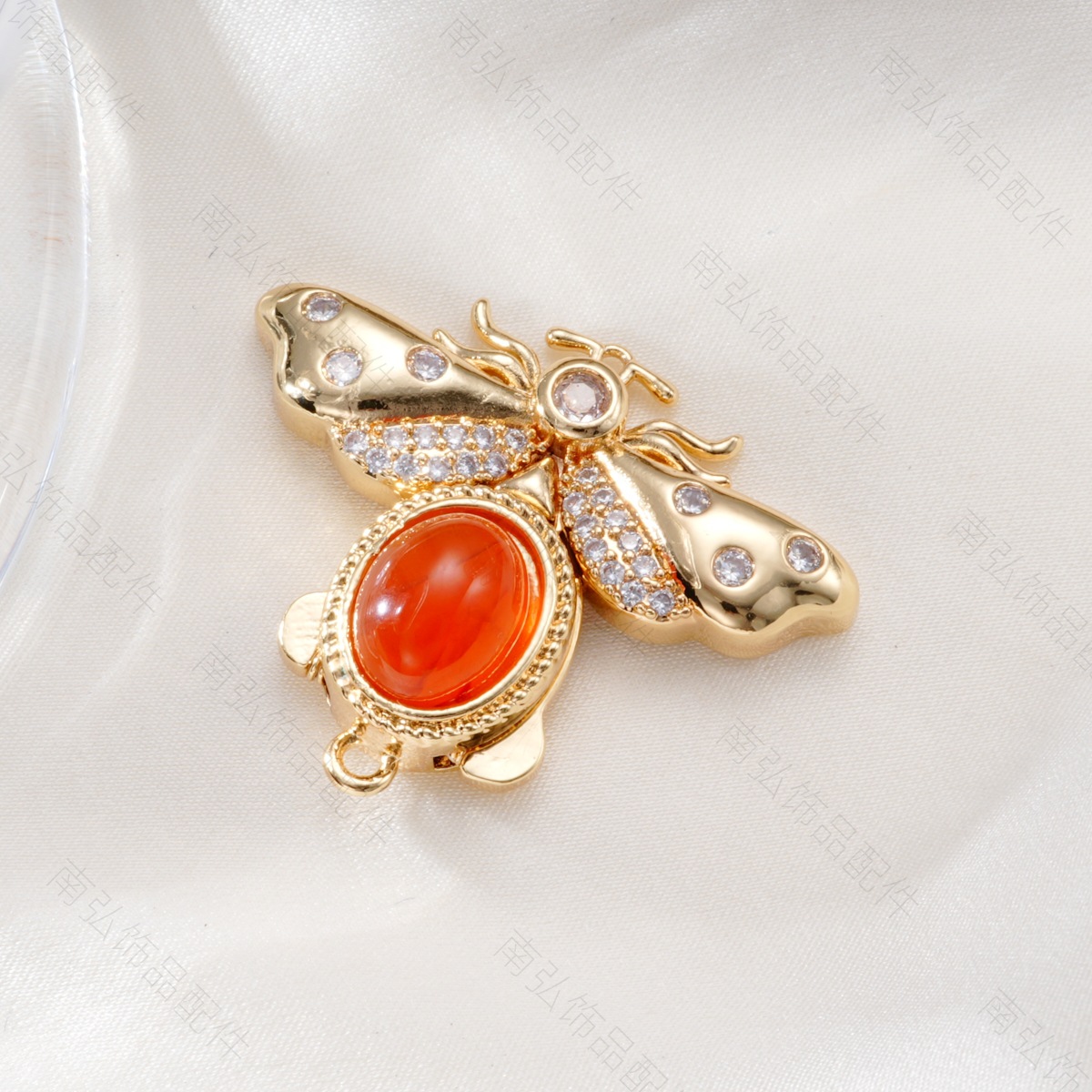 Copper-plated 18k color retention micro-inlaid zircon red agate insect bracelet, pearl necklace, clasp, DIY jewelry accessories details Picture