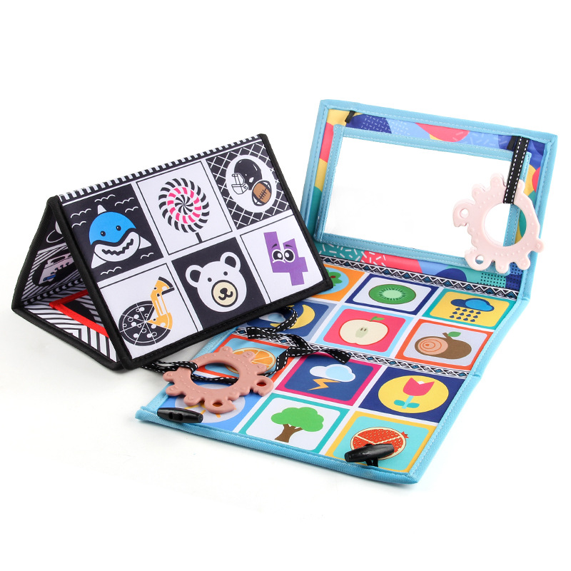 Cross-border black and white color funhouse mirror cloth book, baby foldable desk calendar cloth book, early education enlightenment cognitive three-dimensional toy Application Scenario