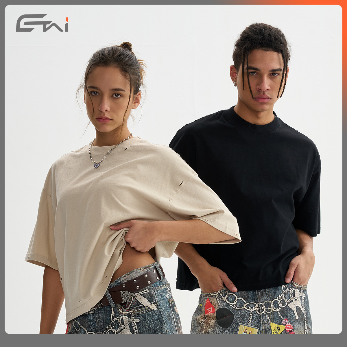 ETAI Men's Wear: High-quality, heavyweight pure cotton boxy short-sleeved men's T-shirts, a trendy brand of worn-out loose men's T-shirts Application Scenario