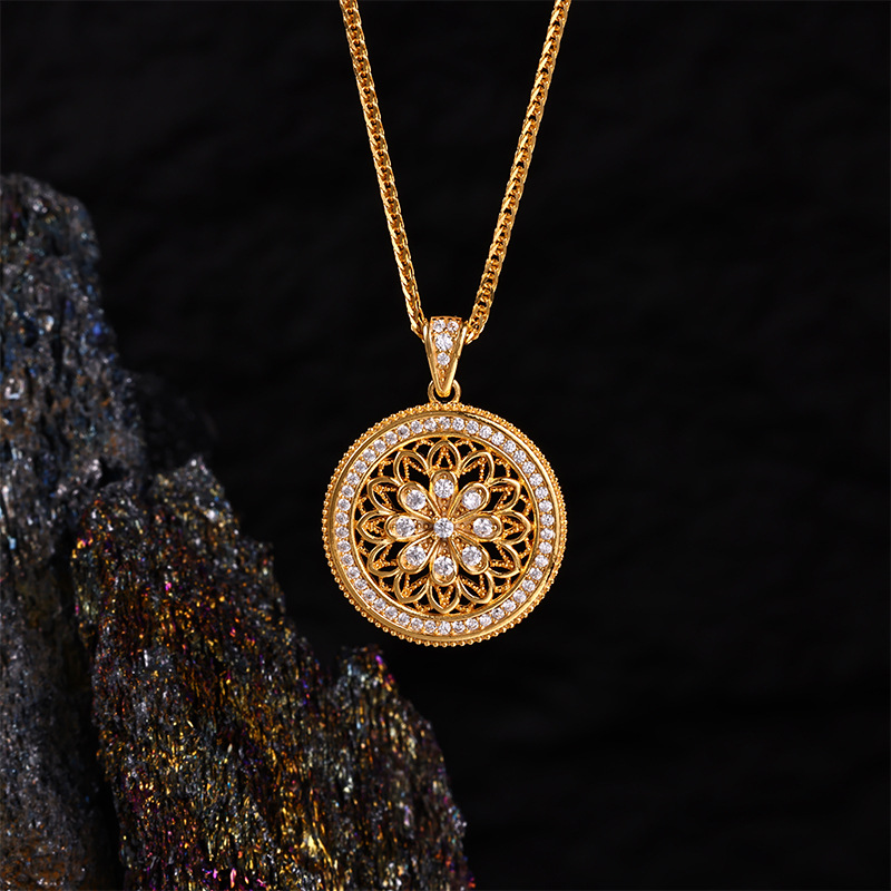 s925 Pure silver Eight-treasure Compass necklace, ancient collarbone chain, New Chinese style auspicious Moissanite accessory Specification image