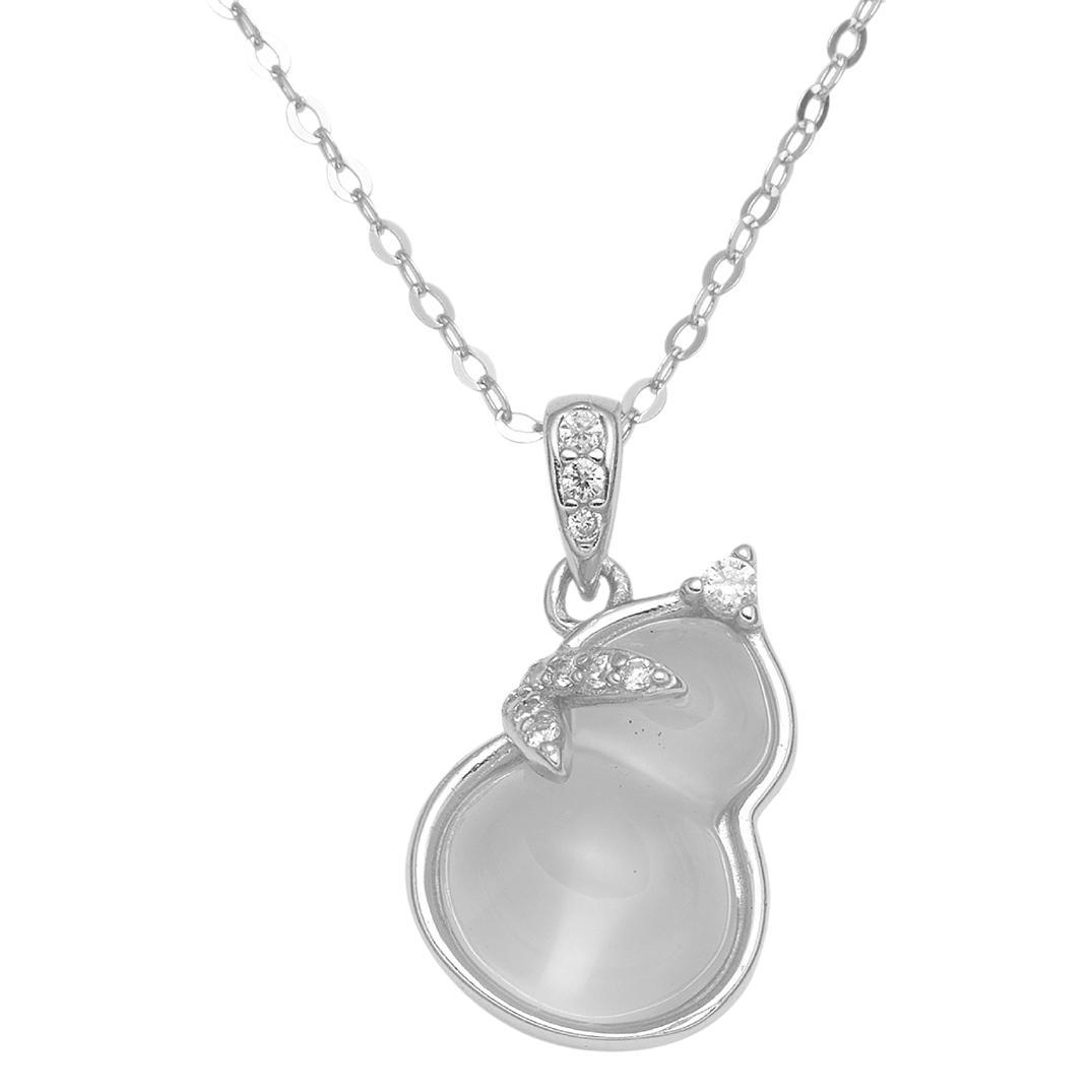 s925 sterling silver New Chinese-style high-ice white chalcedony Gourd pendant necklace, fashionable and versatile, a collarbone chain for girls Item Picture