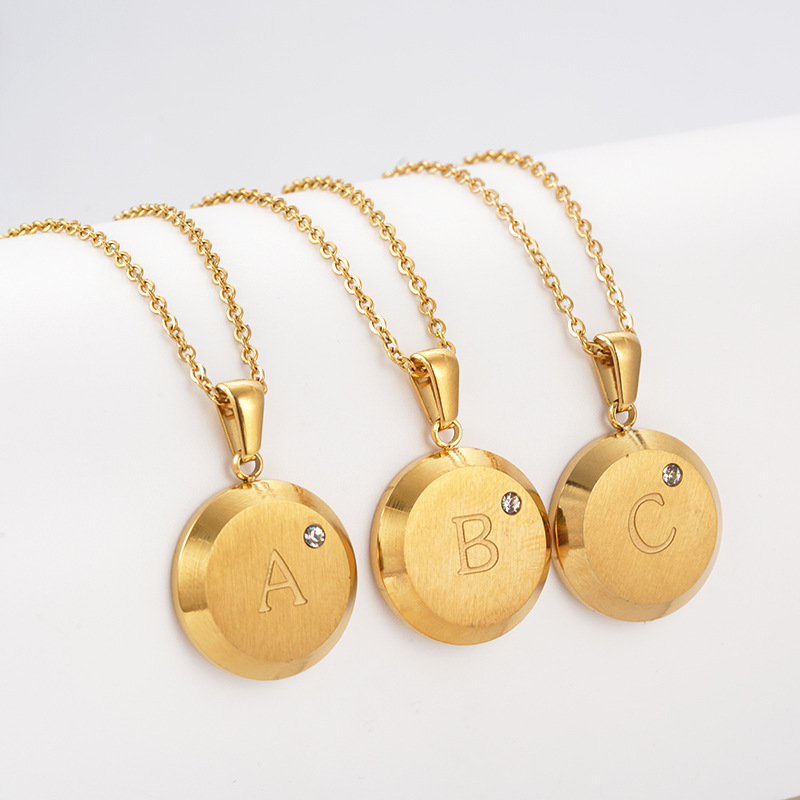 Cross-border European and American round diamond-encrusted stainless steel letter necklace for women's foreign trade fashion 18K titanium steel letter pendant gold-plated Application Scenario