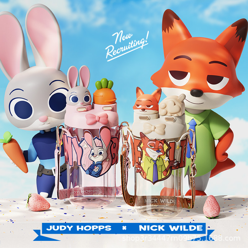 Zootopia straw large capacity Nick with thermos cup for men and women Judy water double drinking cup for female students appearance level details Picture