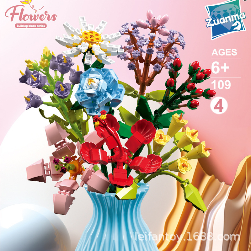 Flower building block blind box assembly, eternal flower bouquets, diy handcrafted gifts for girls, wholesale of flower particle plant ornaments Application Scenario