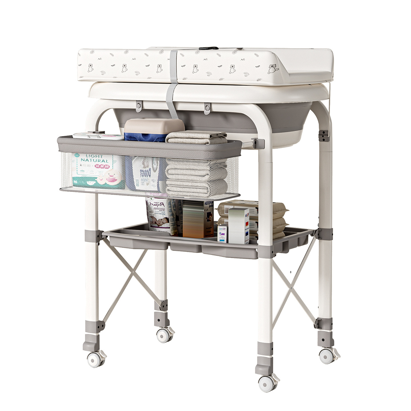 Baby bathtub and changing table two-in-one folding to save space. Baby care table, suitable for both bathing and changing diapers for newborns Item Picture