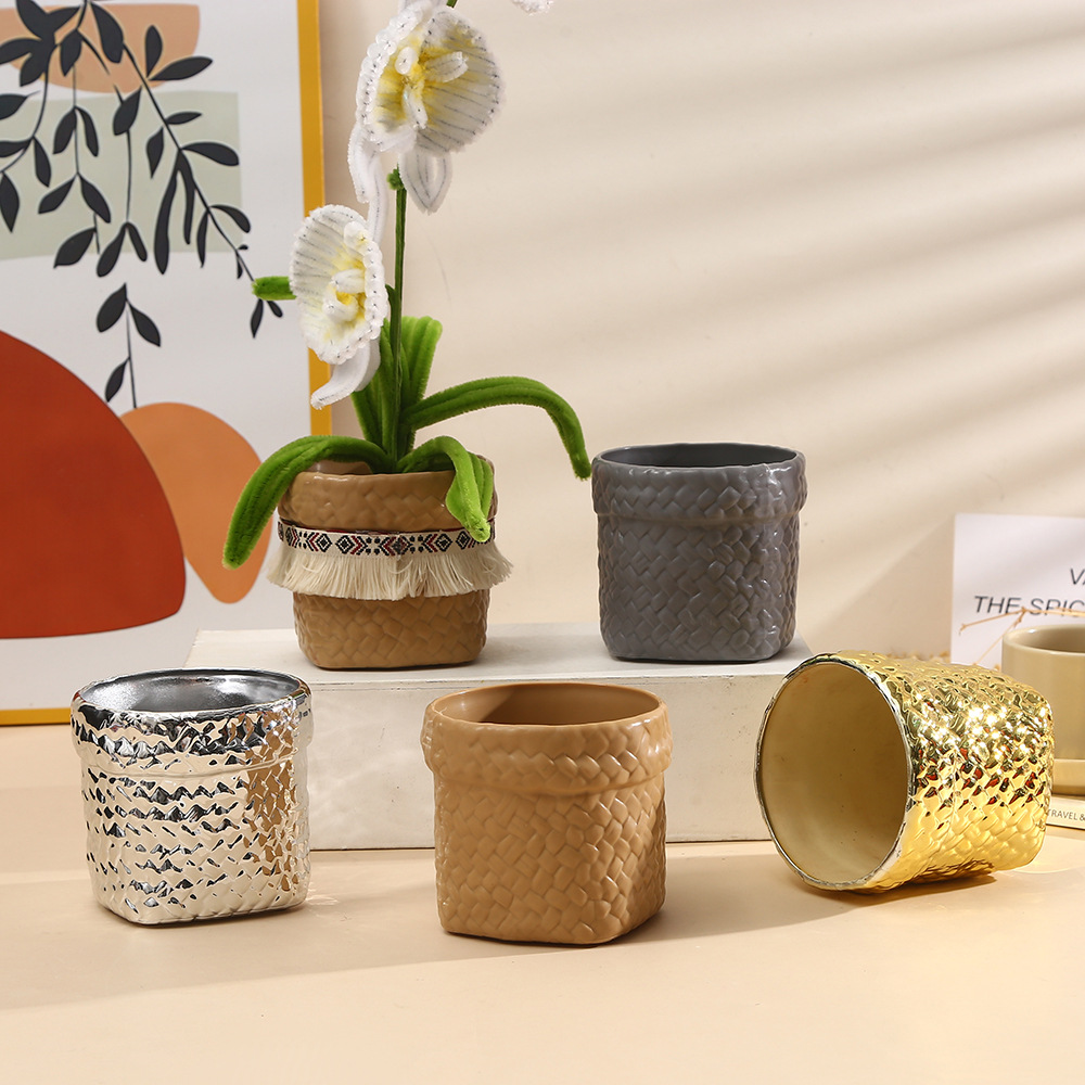 Nordic InS-style imitation rattan woven plastic flower POTS, durable garden decoration, green plant containers, succulent flower POTS, pothos POTS Nordic InS-style imitation rattan woven plastic flower POTS, durable garden decoration, green plant containers, succulent flower POTS, pothos POTS