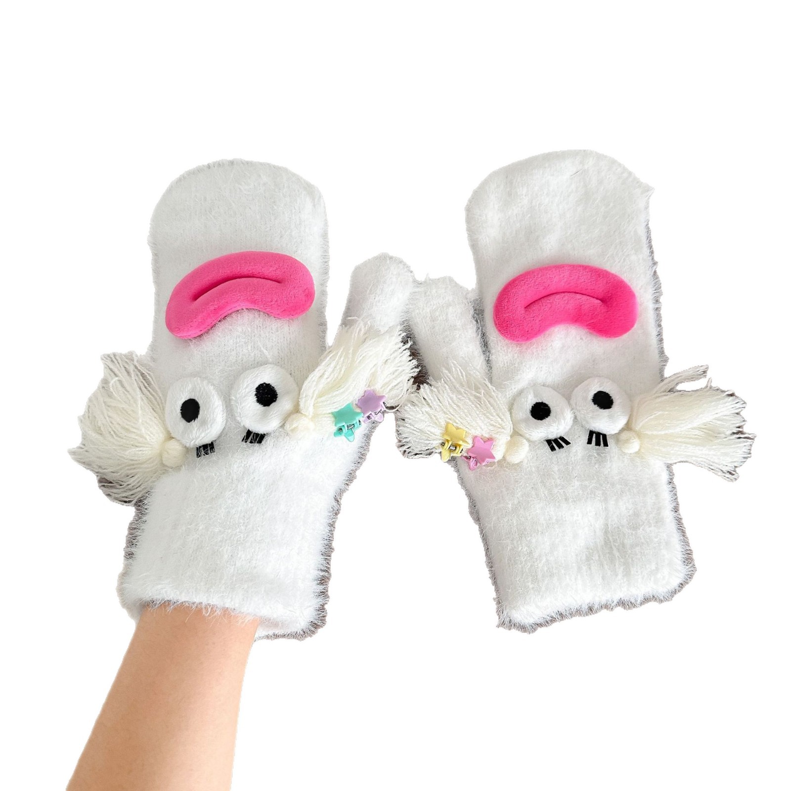 Cute and funny thickened cold-proof full-finger gloves for girls, Korean-style winter touch screen warmth plush gloves, trendy Item Picture