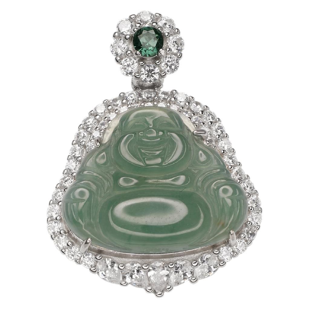 S925 sterling silver hazardous material natural jadeite big-bellied Buddha necklace, female zircon inlaid with high-quality jadeite Buddha pendant Item Picture