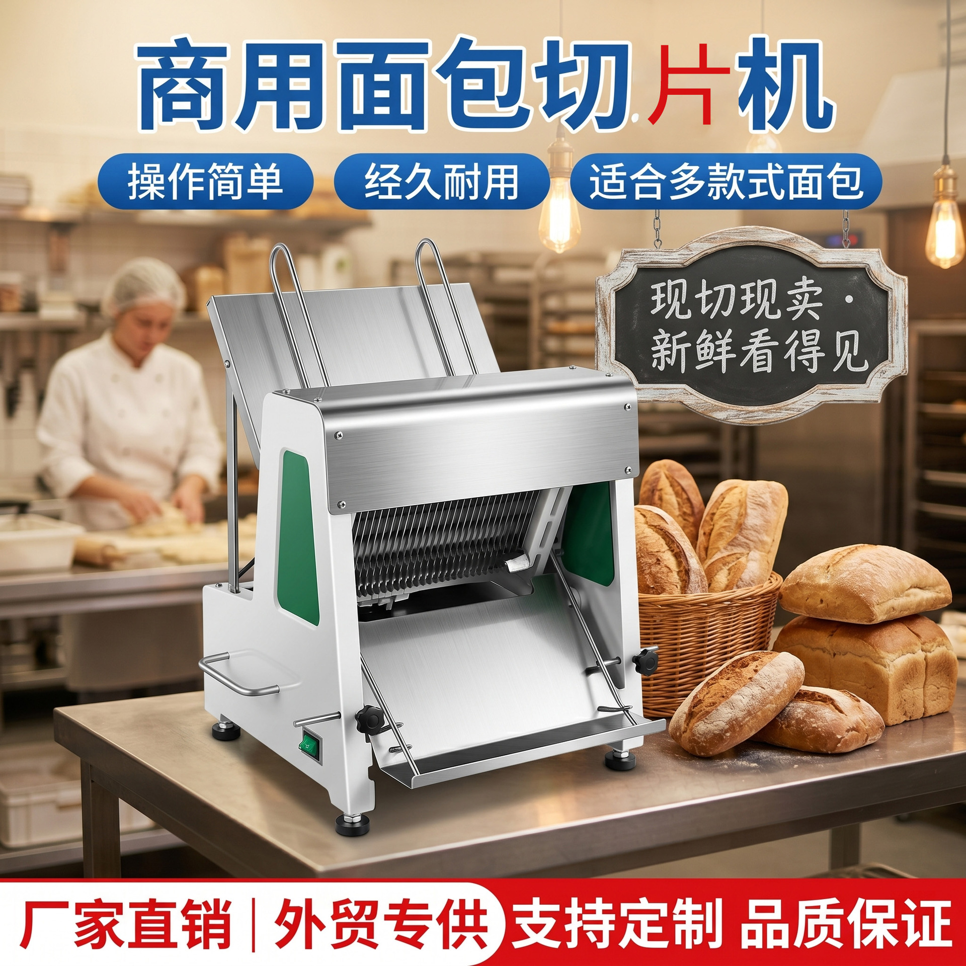 Commercial bread slicer, fully automatic toast slicer, hamburger uniform slicer equipment, specially designed for bakeries