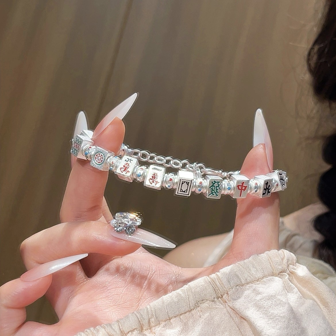 Copper-plated Miao silver and hidden silver mahjong bracelet possessed by the gambling god, light luxury mahjong, no need to worry about niche, unique and versatile bracelets full figure