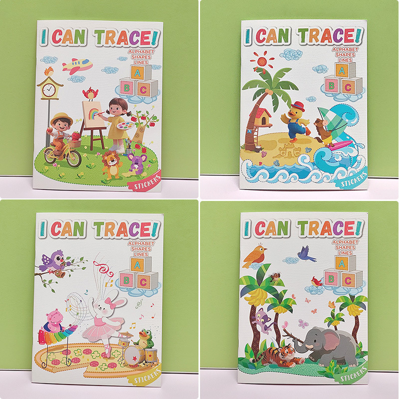 卡通填色本带贴纸幼儿启蒙描红本宝宝填色绘画书手工画本册6-10岁