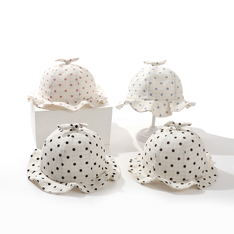 婴儿帽子春秋波点可爱超萌男宝宝渔夫帽婴幼儿女童遮阳防晒盆帽潮