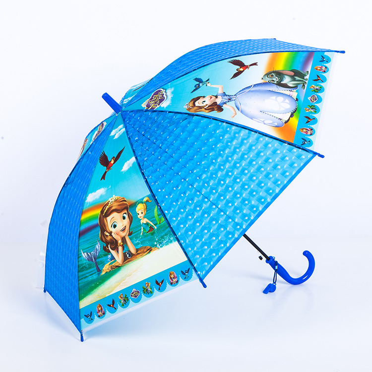 Factory wholesale of fresh and clean black vinyl anti-drip automatic long-handled straight pole cartoon umbrellas to protect against heavy rain Application Scenario