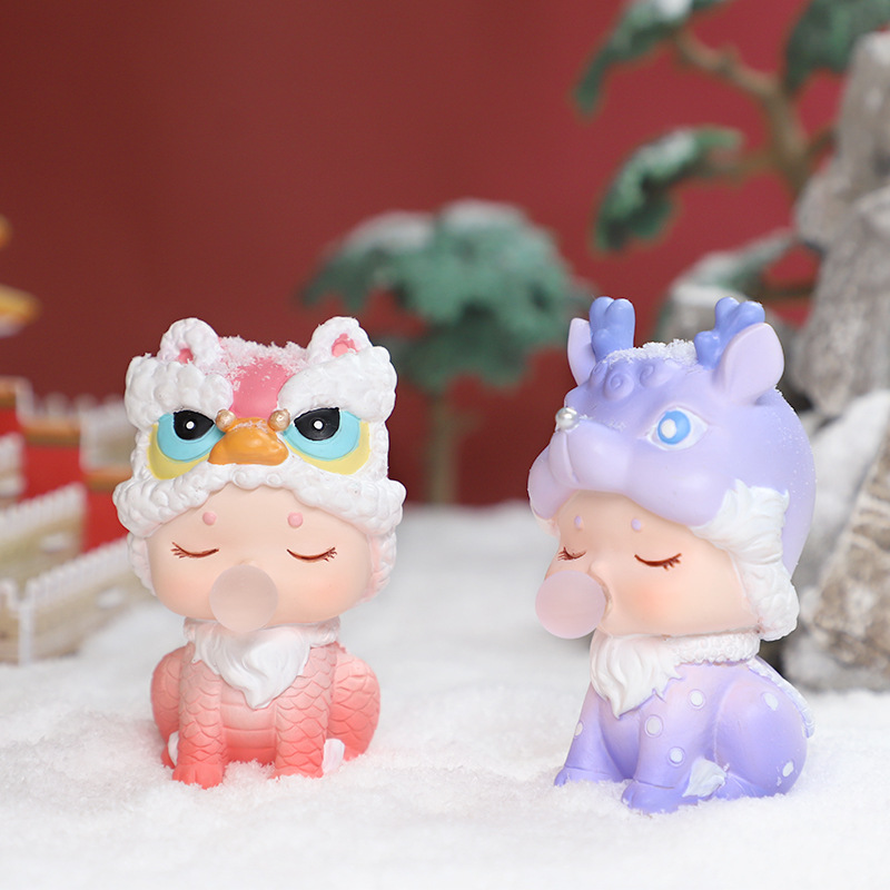 Home desktop ornaments, auspicious beast blind box figurines, illuminated resin handicrafts, festival and birthday gifts, dolls Specification image