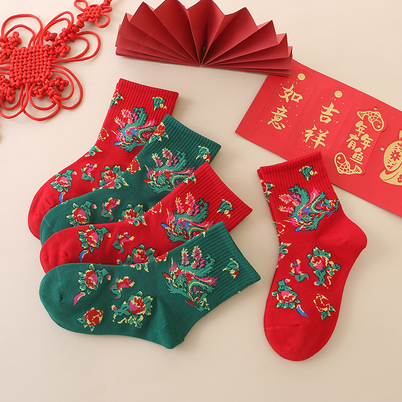 爱嘀嗒儿童袜新款年袜儿童东北大花抖音爆款一件代发红袜子潮棉袜