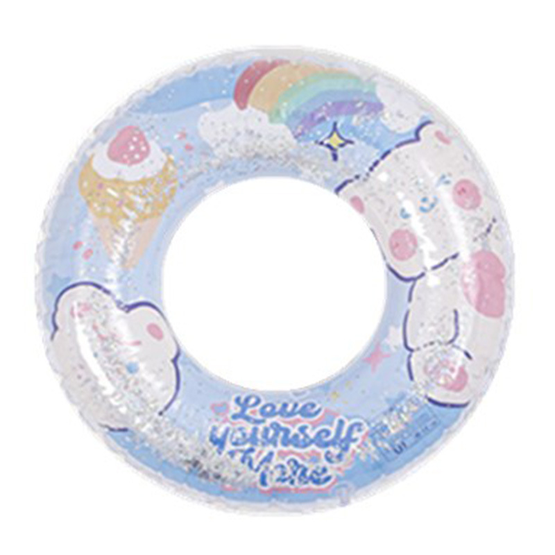 现货透明亮片泳圈加厚成人儿童卡通印花游泳圈环保PVC腋下圈批发白底实物图