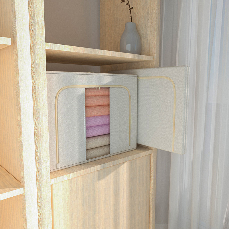 Bedroom storage box, Tianshan cotton and linen folding and transparent storage box, toys, sweaters, fabric clothes, wardrobe, and organizing box Specification image
