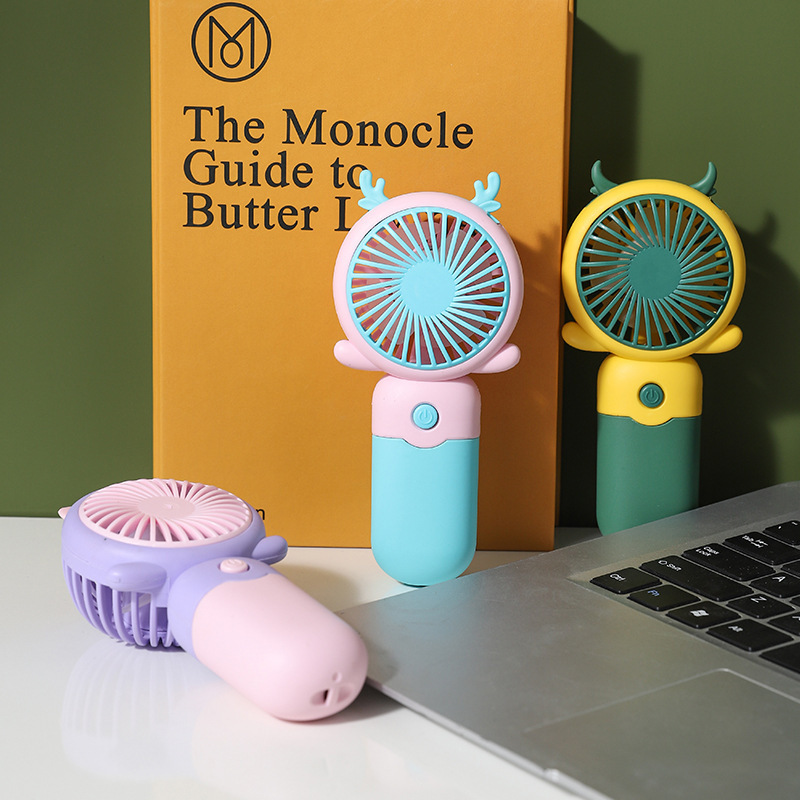 2023 New Cartoon fan, mini contrasting color fan, outdoor portable USB charging fan, gift and promotional logo Specification image