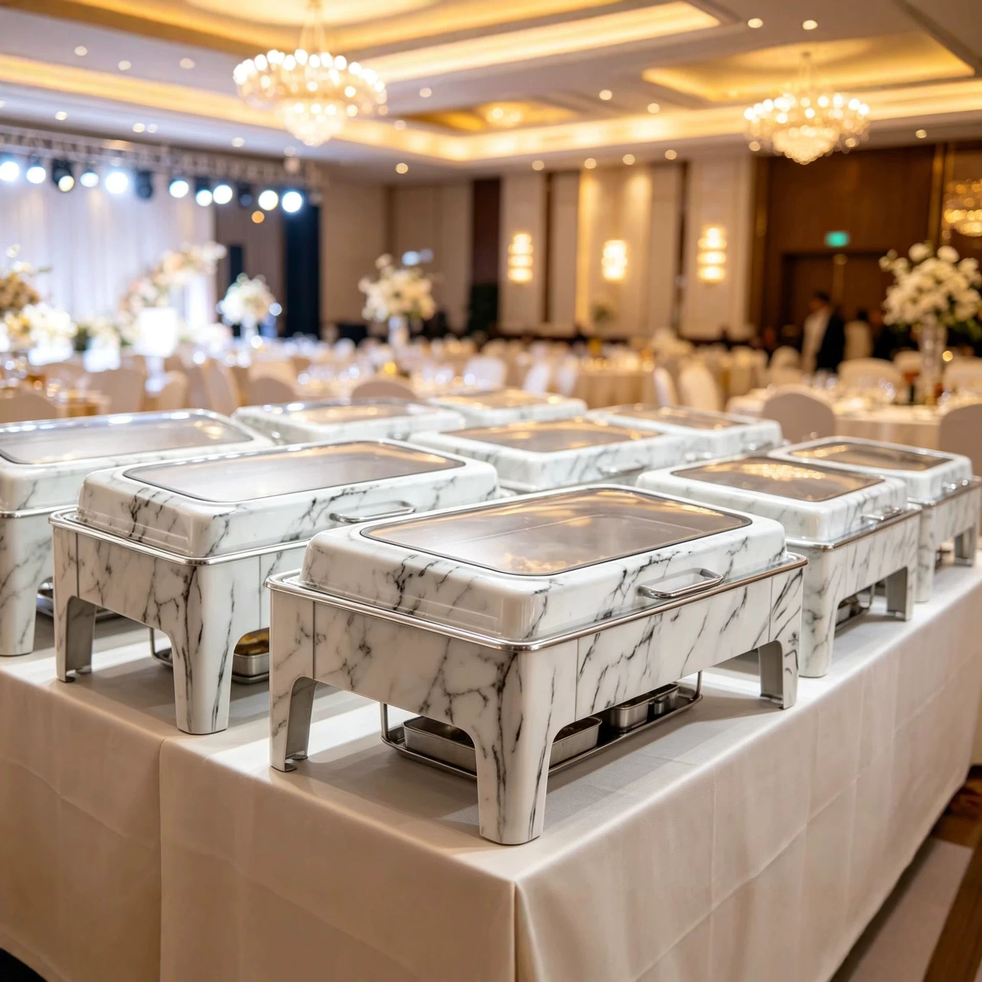 New stainless steel restaurant, hotel and wedding hydraulic marble insulated pot 9L fuel-heated food insulated details Picture
