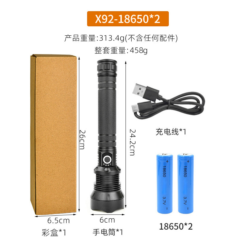 p90 Zoom ultra-bright led flashlight, multi-functional charging, strong light, camping, outdoor self-defense, explosion-proof and patrol flashlight Application Scenario