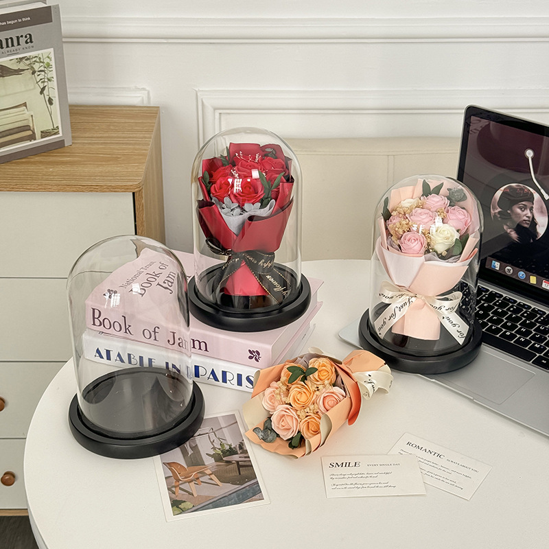 生日玻璃罩满天星干花情人节永生花母亲节客厅摆件玫瑰送女友