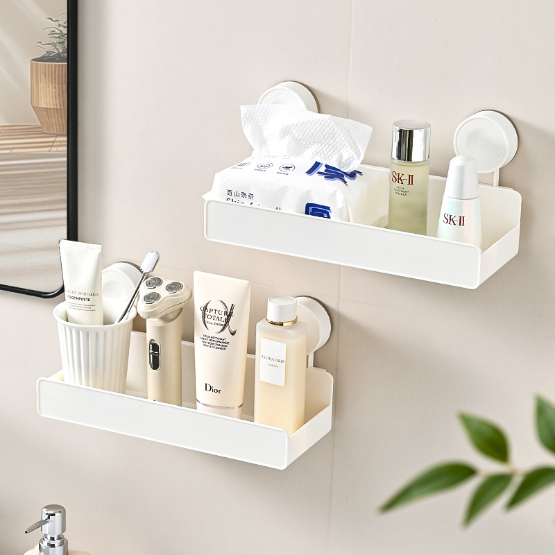 Suction cup storage rack, wall-mounted rack for kitchen and bathroom without drilling, bathroom and kitchen corner washbasin storage rack Application Scenario