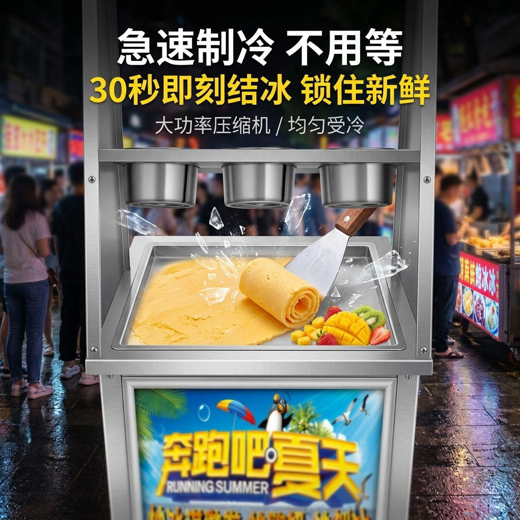厂家直销商用单锅炒冰机不锈钢方形炒酸奶冰淇淋机摆摊创业用设备 details Picture