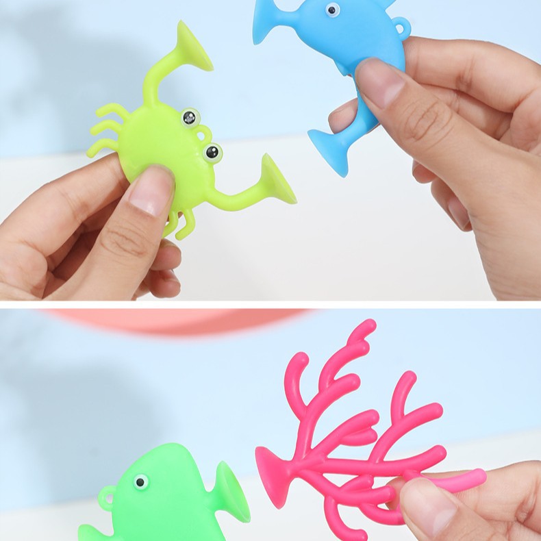 Marine animal cartoon educational children's bathroom sticky fun bath toy assembly cross-border suction cup small toy details Picture