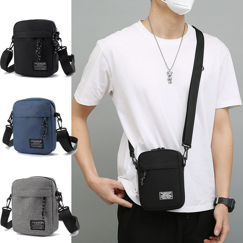 Cross-border multi-functional, fashionable, lightweight, mini crossbody single-shoulder bag, men's canvas phone bag, casual and sporty small square bag