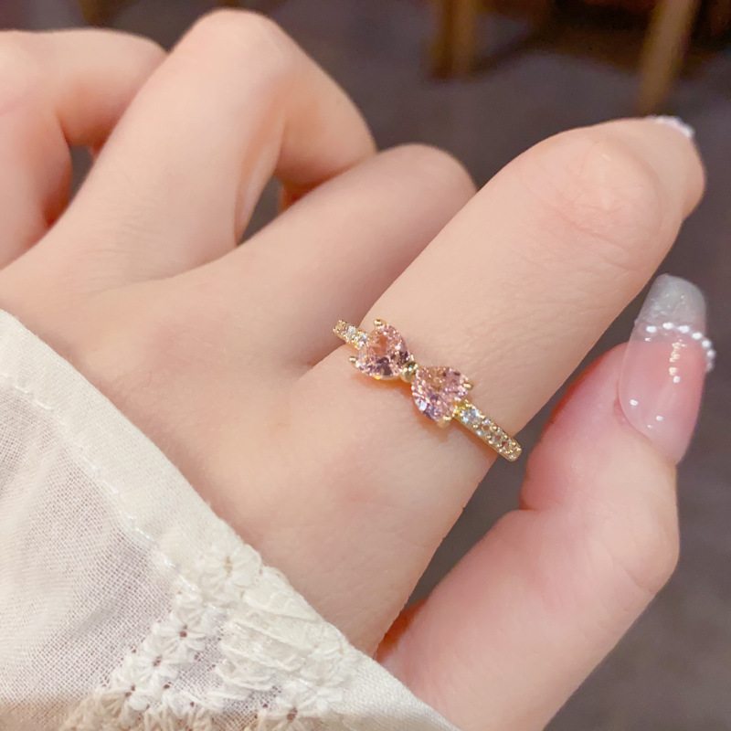 Summer new fashionable and versatile diamond-encrusted bow open ring, exquisite, simple and high-end, super dazzling index finger ring wholesale Specification image