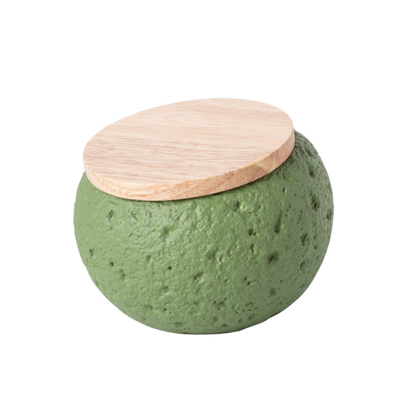 Pet funeral supplies: Six-color round urn with wooden lid and granular texture for pet ashes storage box Item Picture