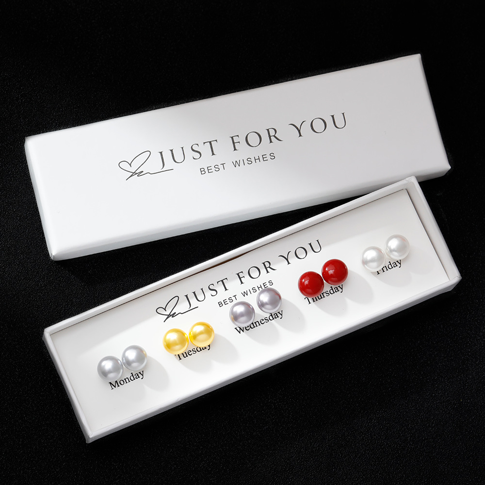 Hyacinth's 5-pair pearl stud earring set for women's ins is small, sweet, elegant, simple and fashionable details Picture