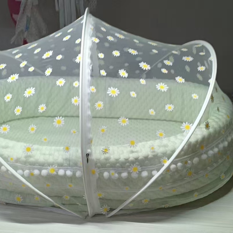 Fringed water cube bed, middle bed, mosquito net, baby mosquito net, baby bed with flowers, pure cotton children's bed Item Picture