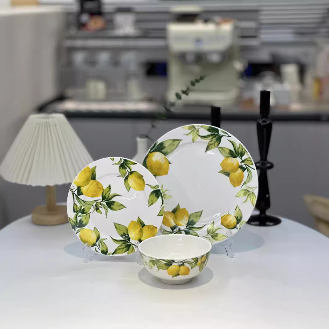 Fresh Lemon Series hand-painted round plates, ceramic plates, Western plates, steak plates, tableware, home fruit plates, ins details Picture