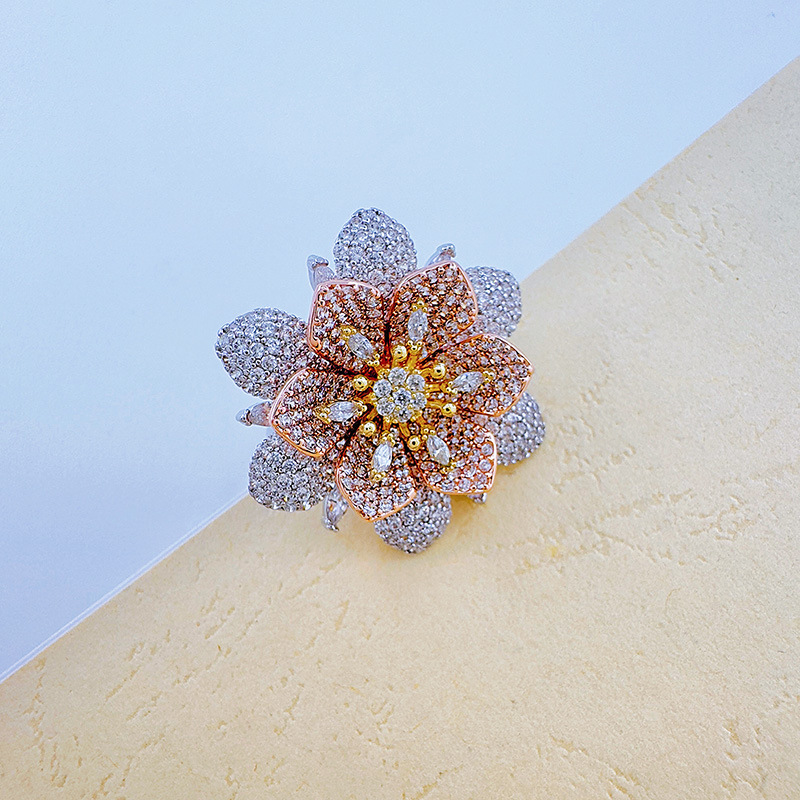 Bergamota cross border split color flor full diamond anillo mujer francés ins viento frío anillo DIY holder vacío handwear Specification image