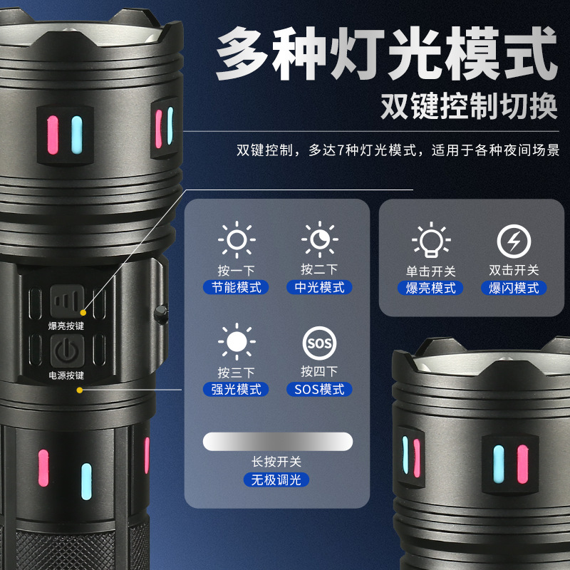 Cross-border high-power high-intensity long-range flashlight, white laser fluorescence, outdoor patrol and exploration multi-functional portable flashlight details Picture