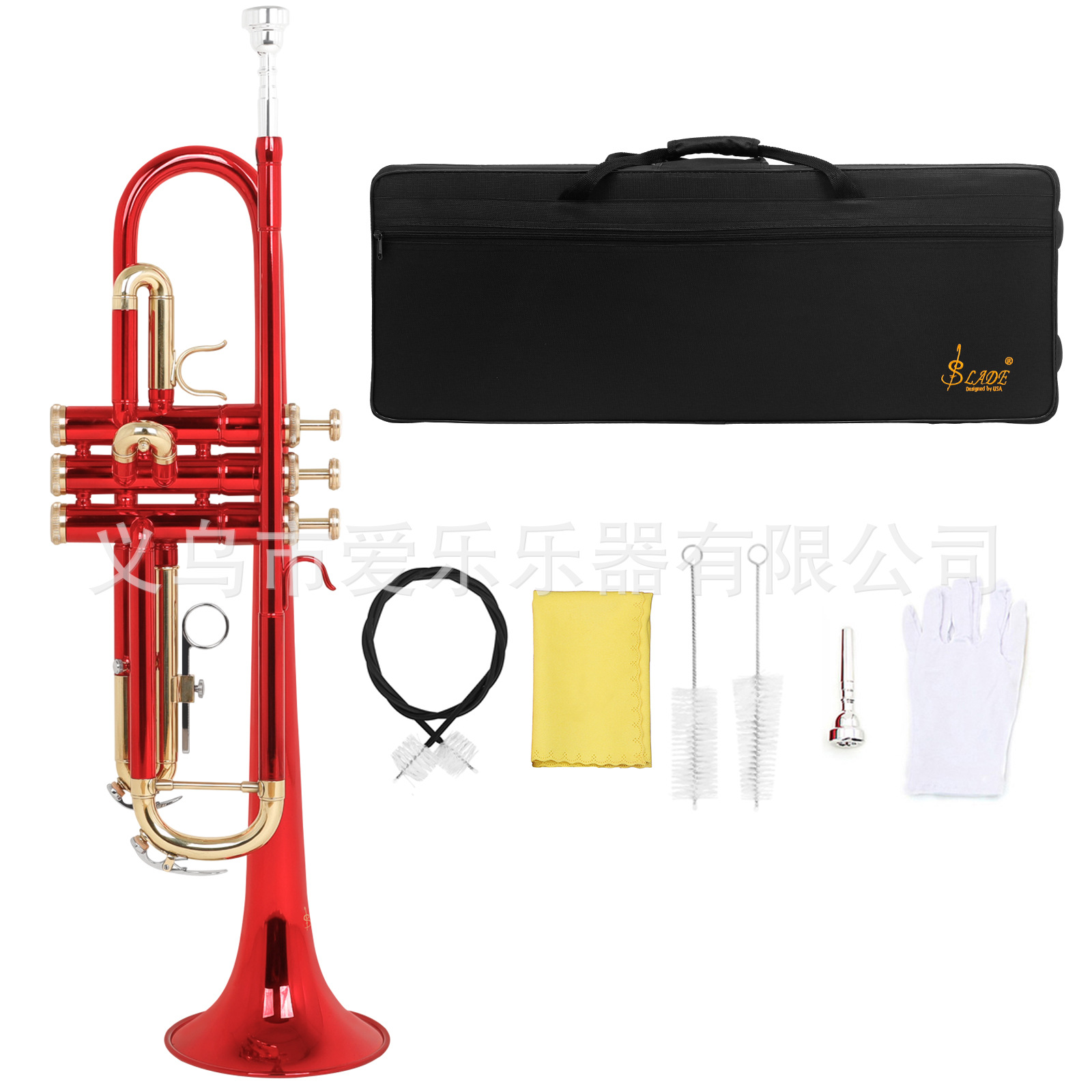 外贸SLADE红金色金键小号降B调黄铜材质成人初学者吹奏乐器三音号