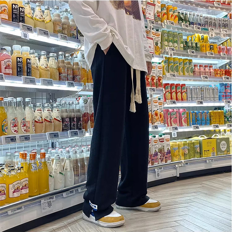 New American jacquard men's trousers for spring and summer, straight-leg casual men's trousers, high street ins wide-leg trousers in European and American fashion details Picture
