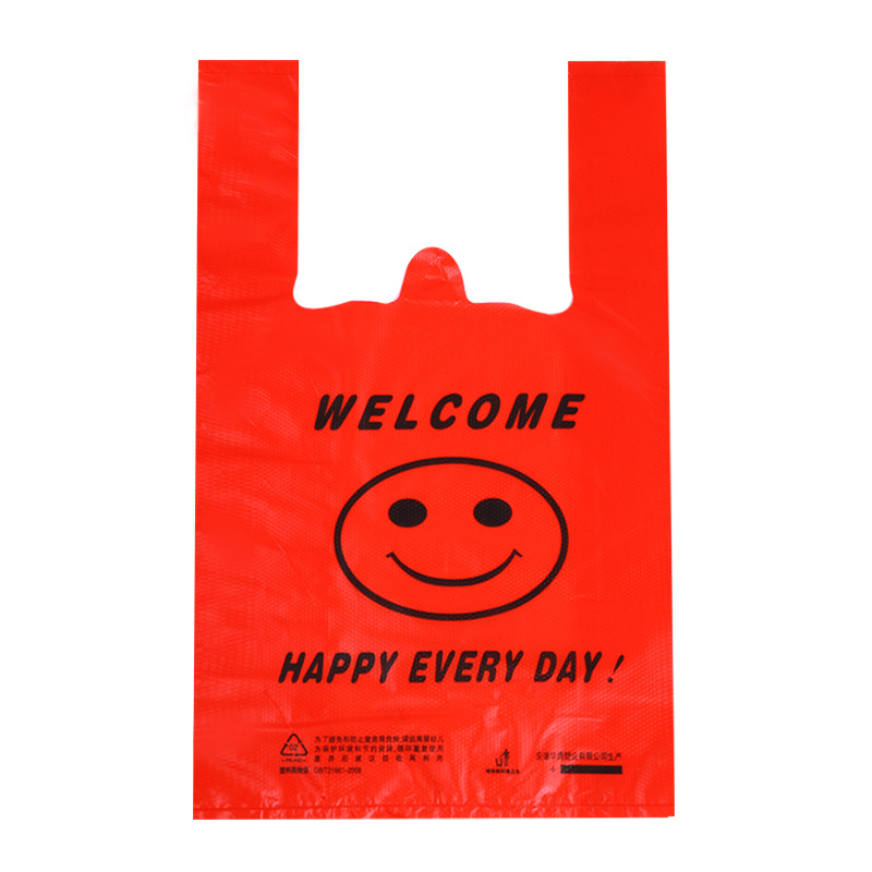 Bolsas de plástico extra gruesas bolsas de plástico rojo bolsas de alimentos transparentes bolsas para empacar para llevar compras a mano bolsas de conveniencia bolsas de cara feliz Item Picture