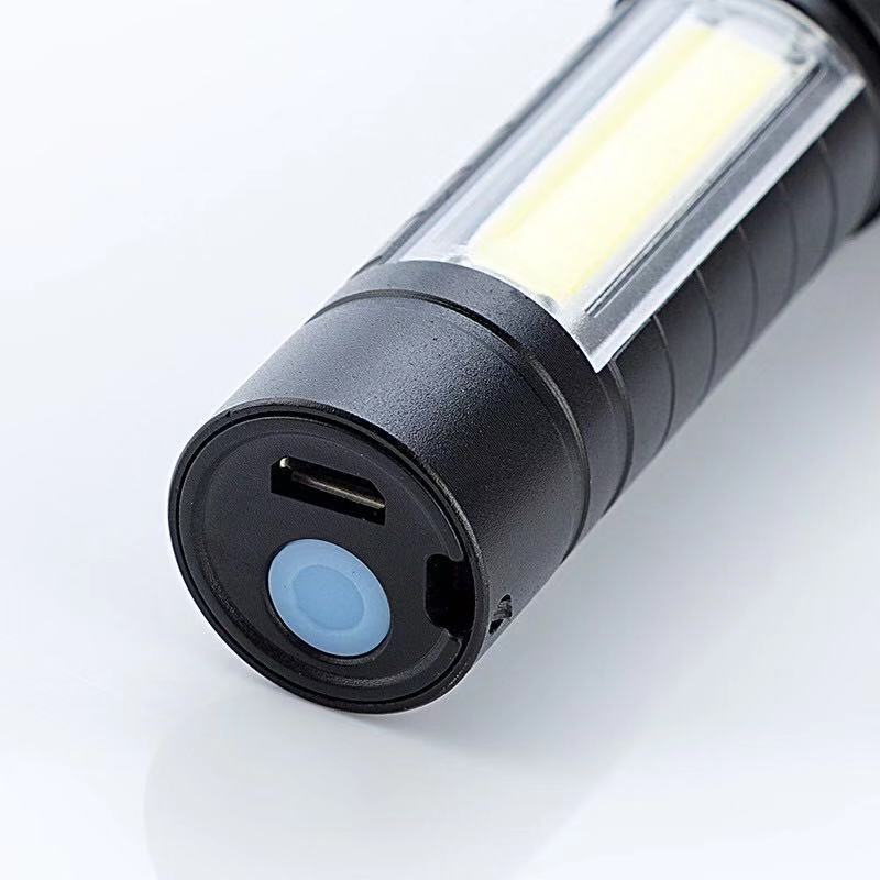 带COB侧灯USB充电迷你小手电筒可做台灯户外便携聚光铝合金小手电细节图