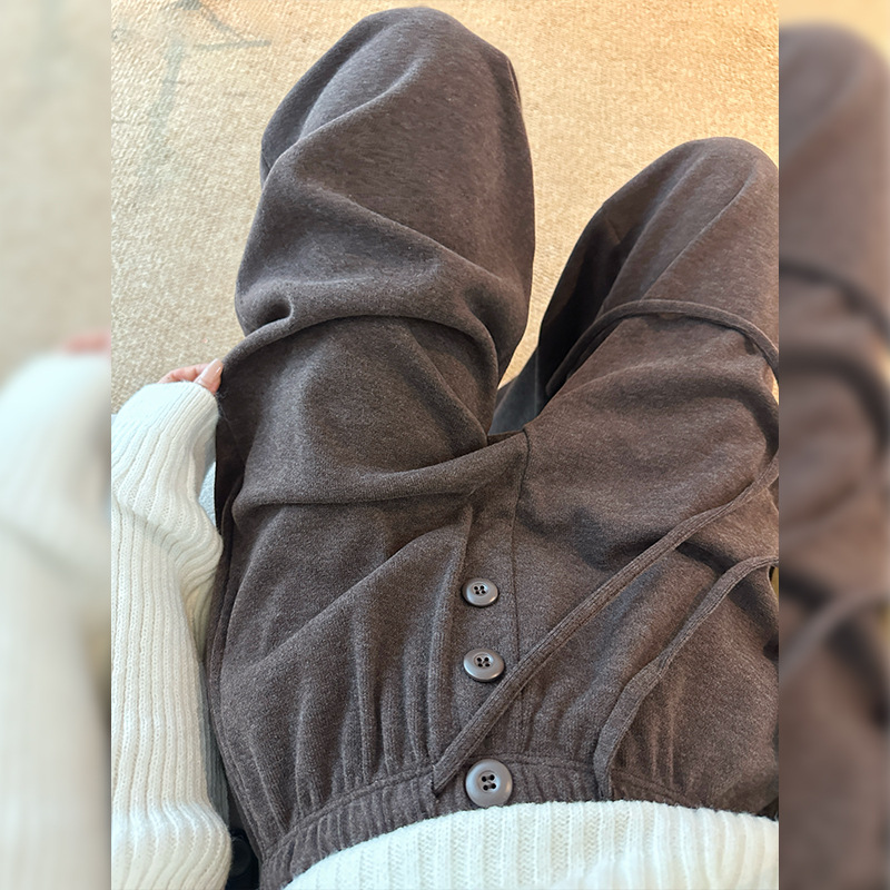 2025春秋新款糯米钉扣裤百搭休闲垂感女裤纯色高腰宽松显瘦阔腿裤