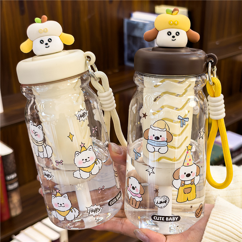 Student soft and cute puppy water cup 2026 Summer new plastic cup, girls' high school appearance level cute straw cup, special for school details Picture